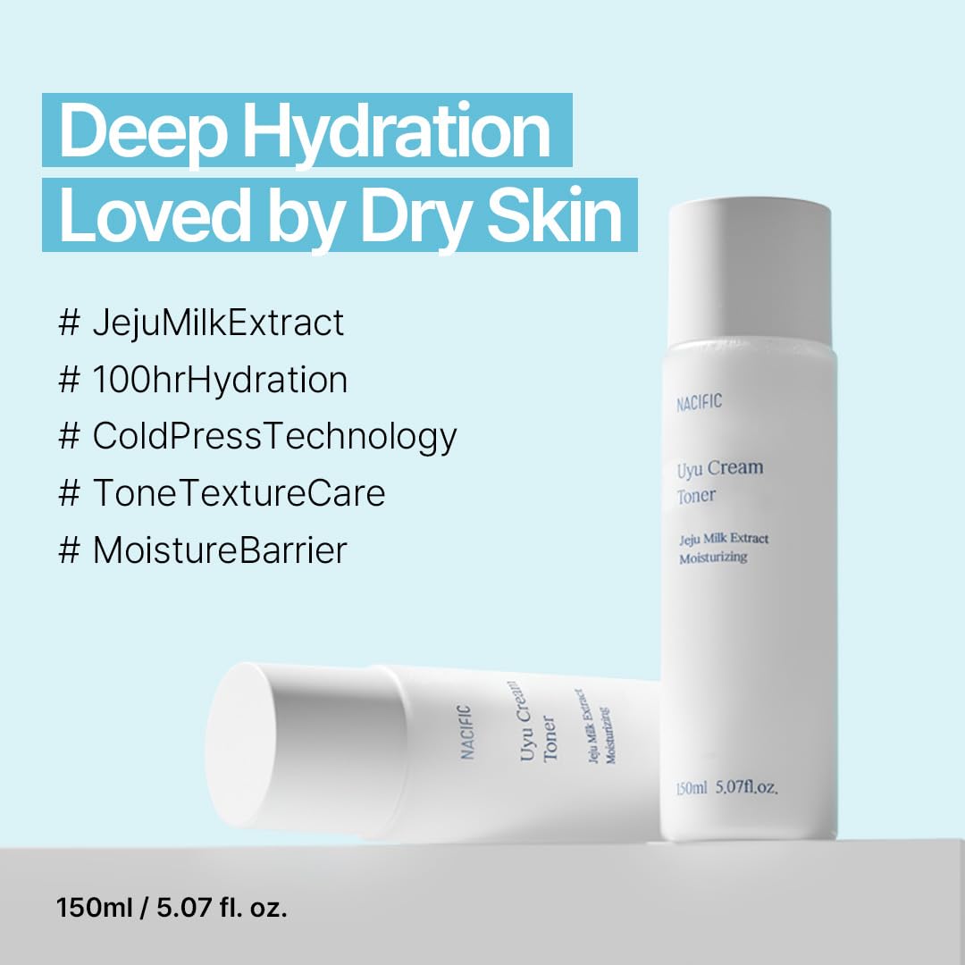 NACIFIC UYU Cream Toner label-closeup highlighting Jeju Milk Extract and Ceramide 5 hydration