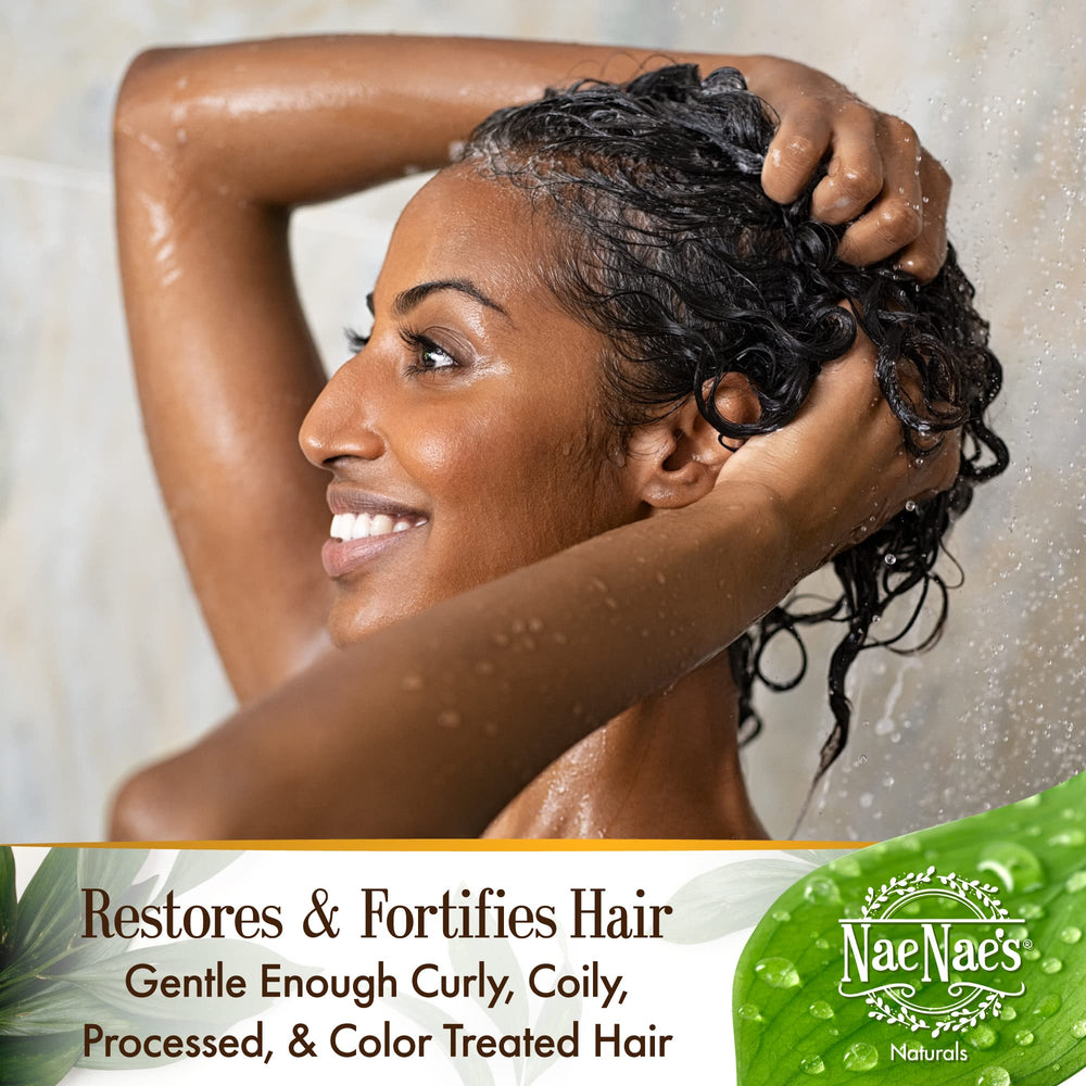 Nae Nae's Naturals Restore shampoo rich lather demonstrating creamy texture for smooth strands