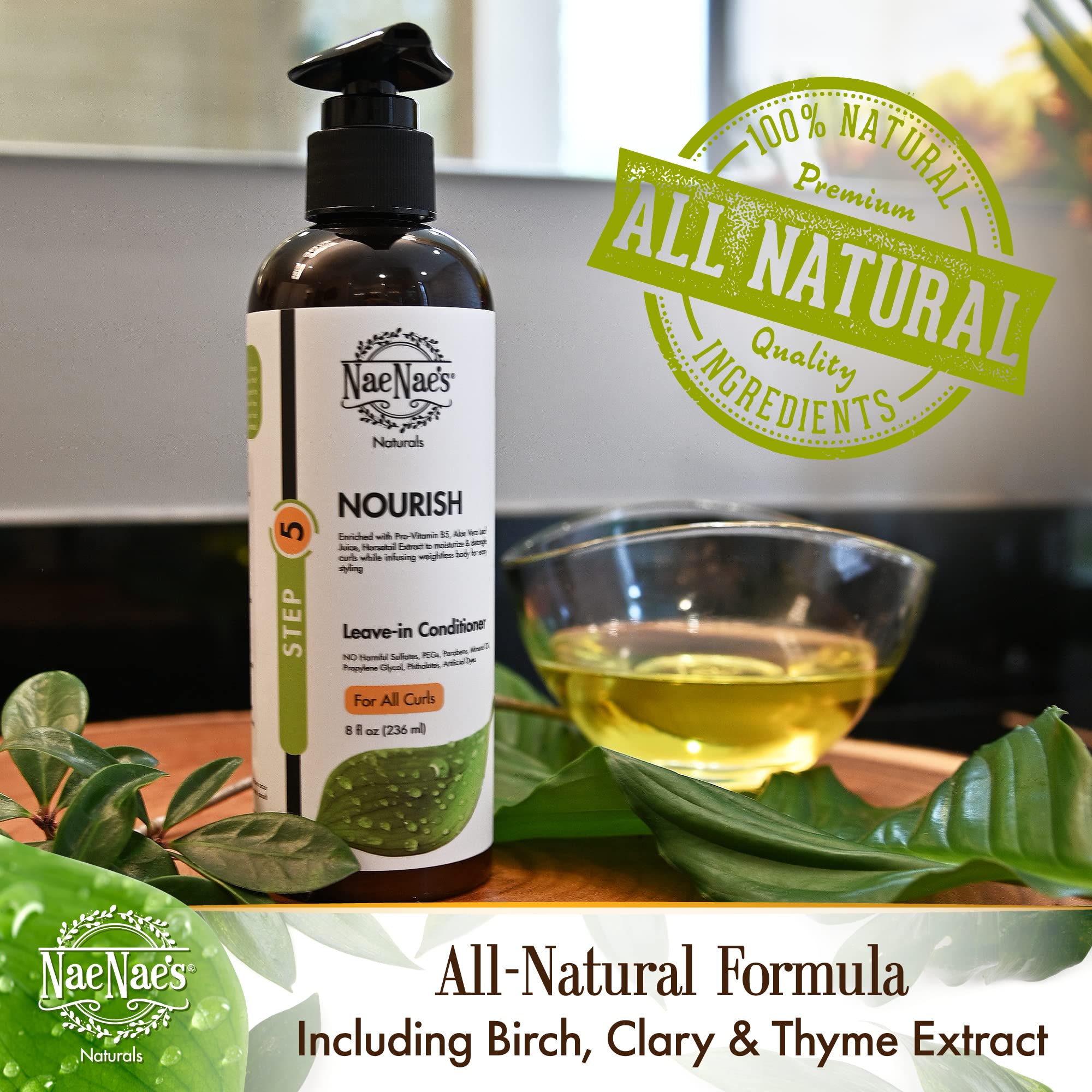 Nae Nae's Nourish Leave-In conditioner ingredients closeup with aloe vera.