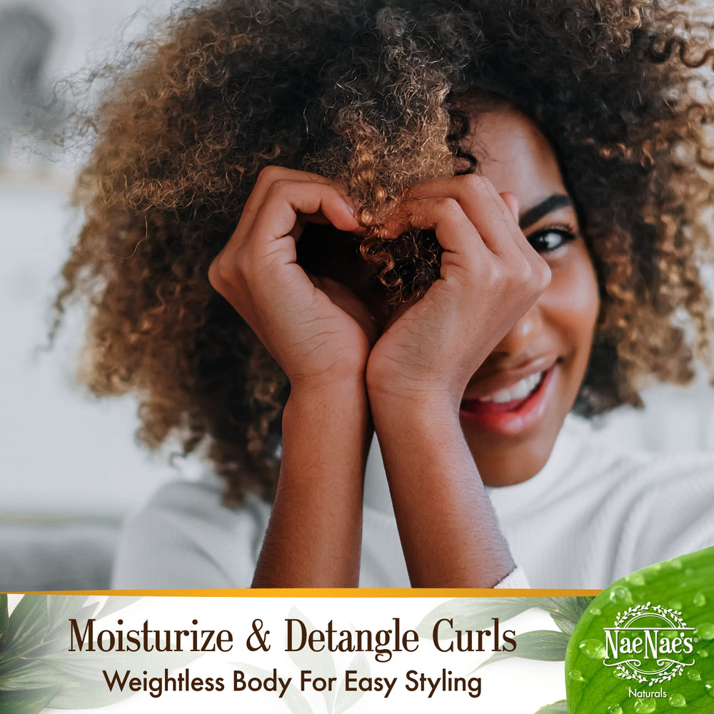Label of Nae Nae's Nourish Leave-In conditioner highlights natural ingredients.