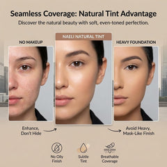 NAELI tinted moisturizer spread on skin highlights lightweight hydration and natural finish.