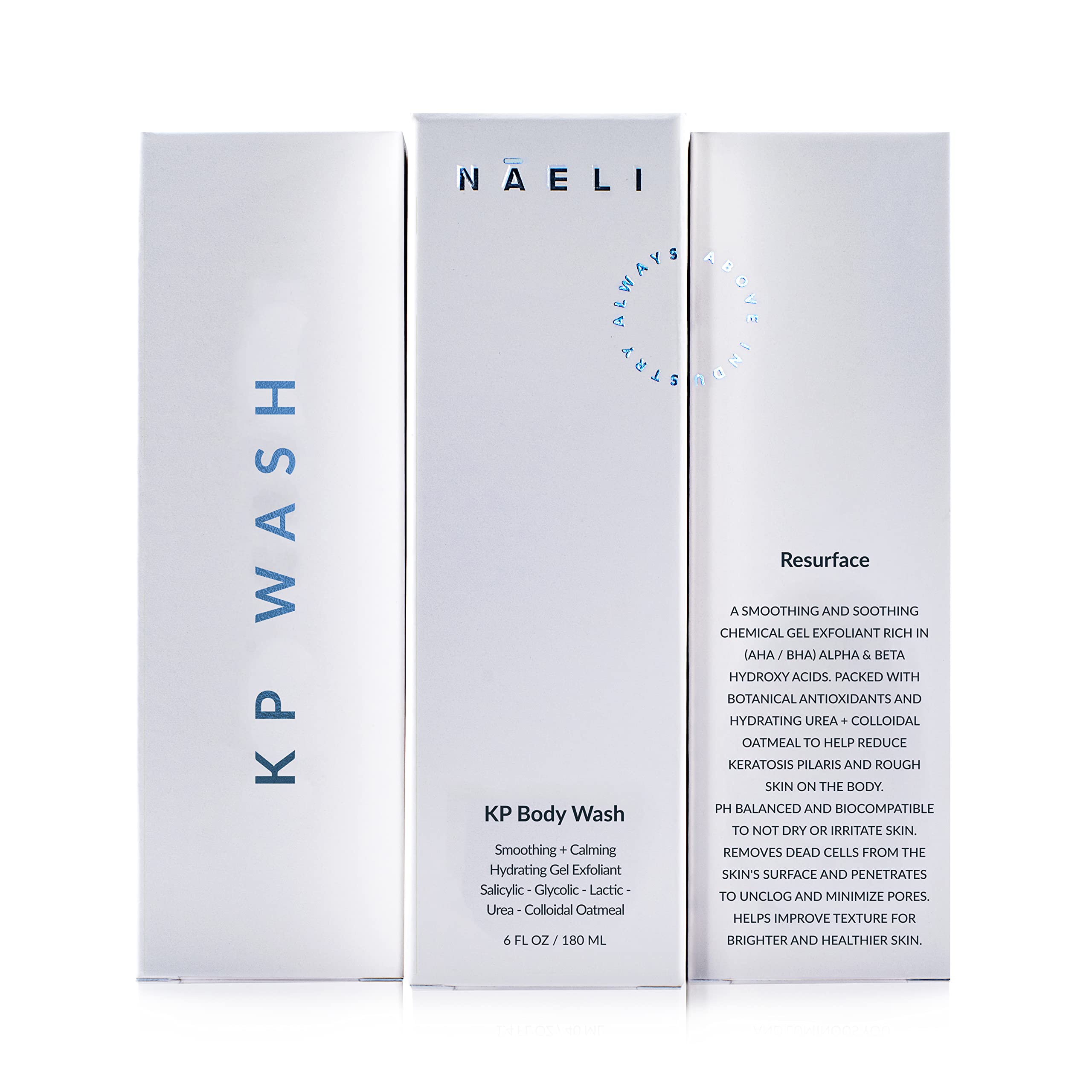 NAELI Exfoliating Body Wash packaging shows vegan and cruelty-free branding.