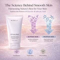 NAELI Exfoliating Body Wash pump visible for easy, even application.