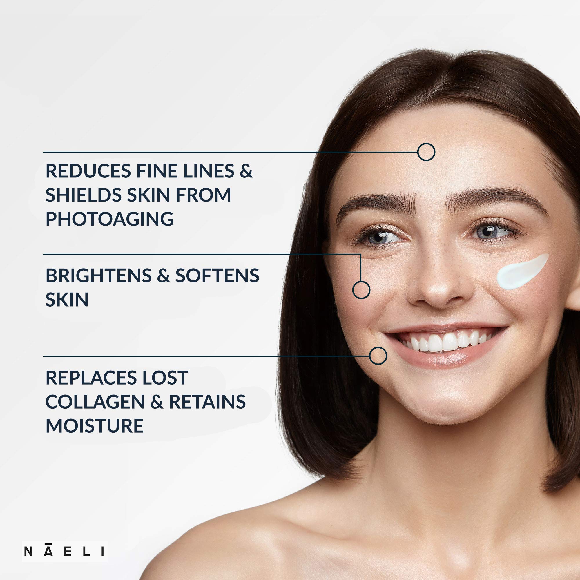 Close-up of NAELI face moisturizer texture showing a creamy, lightweight finish.
