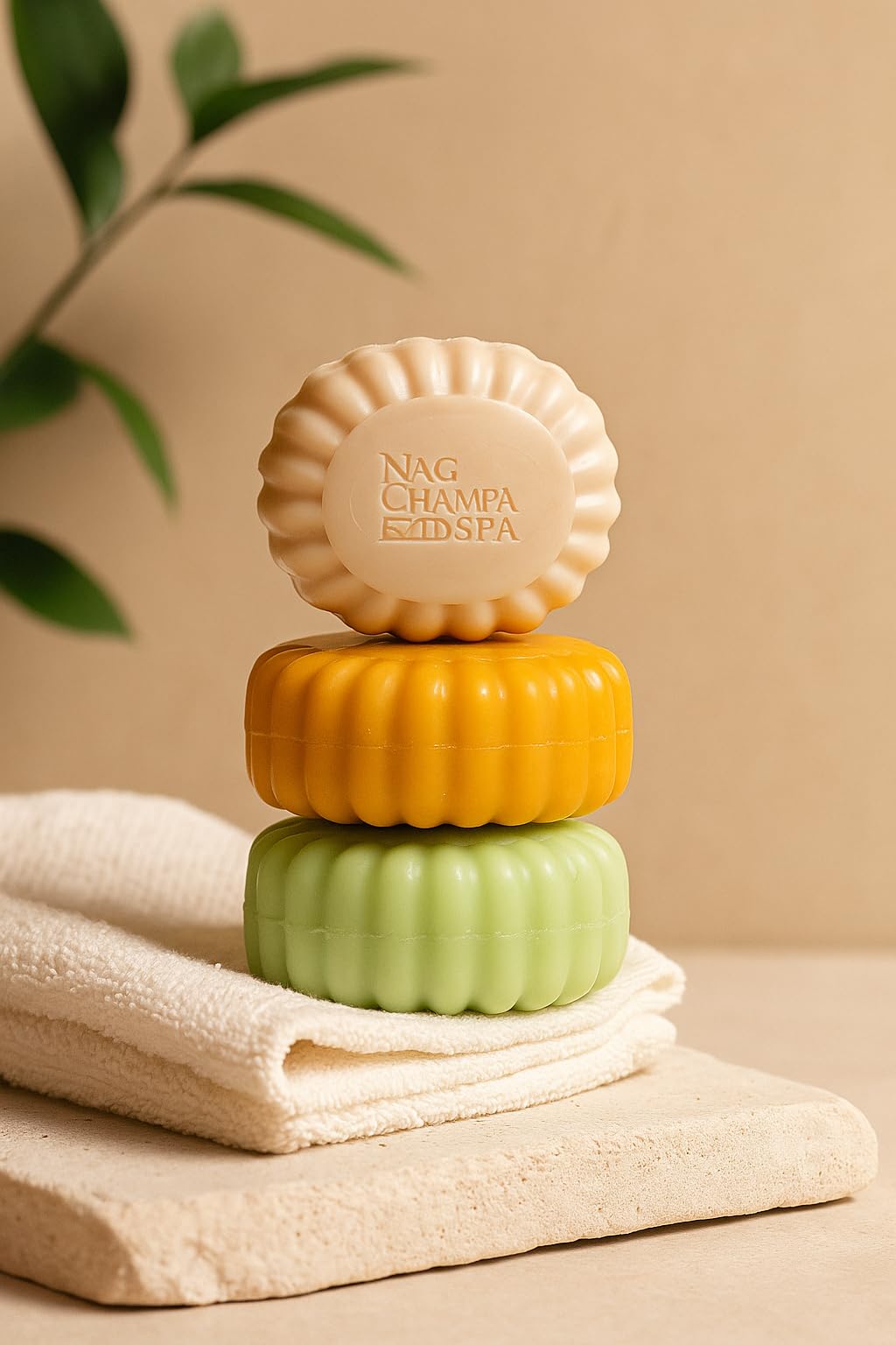 Nag Champa Spa sandalwood-bar highlights woody notes for a refreshing wash.