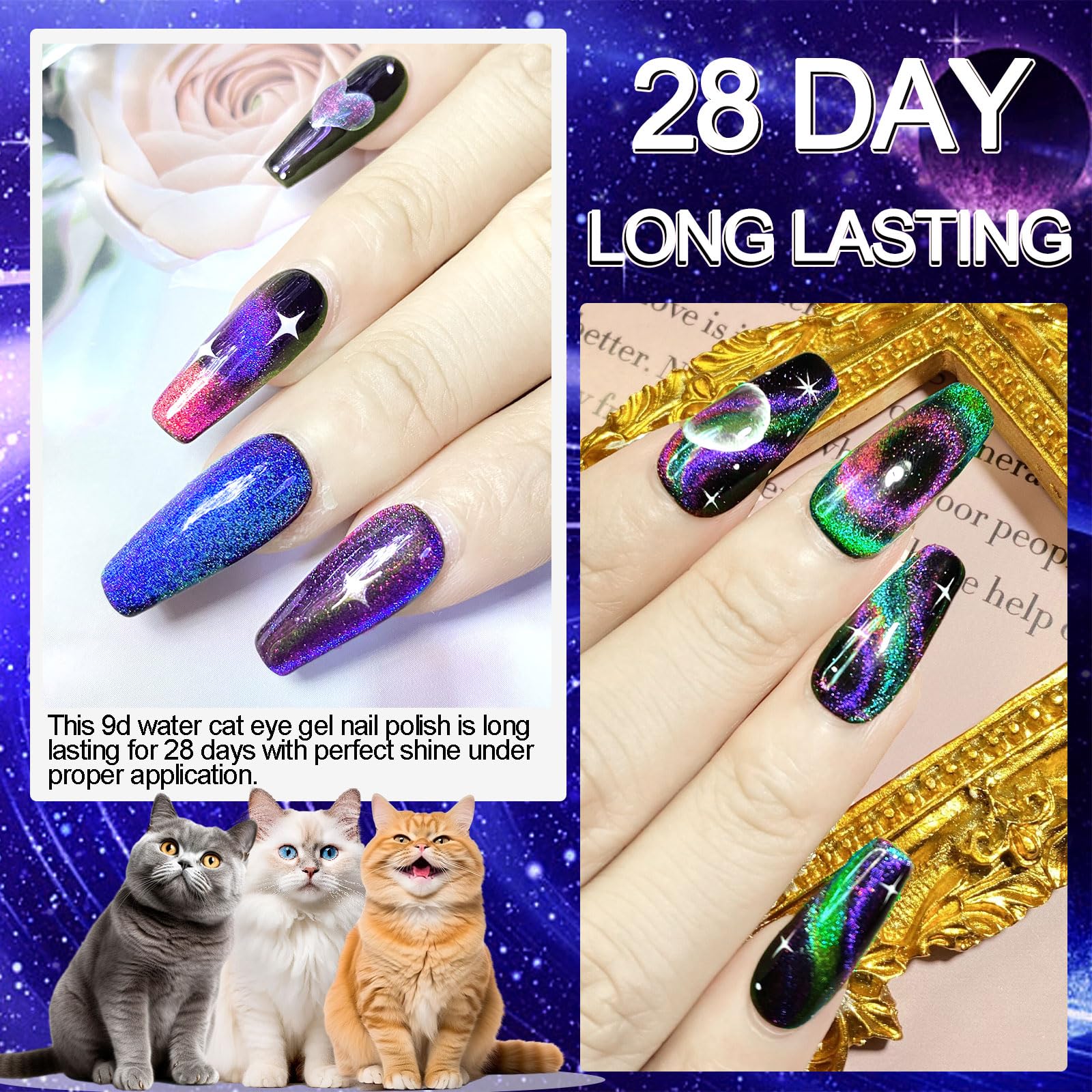 NAIL GIL Black base gel creates dramatic cat-eye with magnetic shift