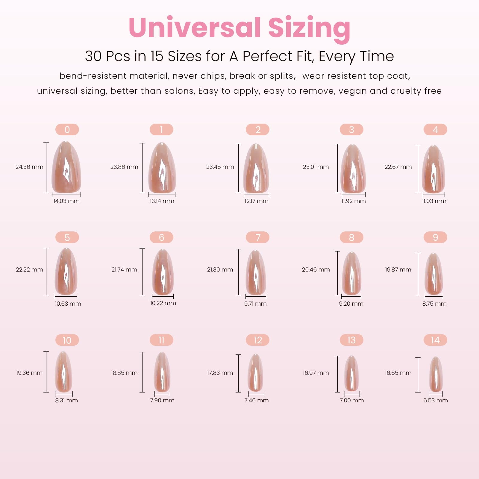 Nail Reformation 30 nails across 15 sizes for a flawless fit.