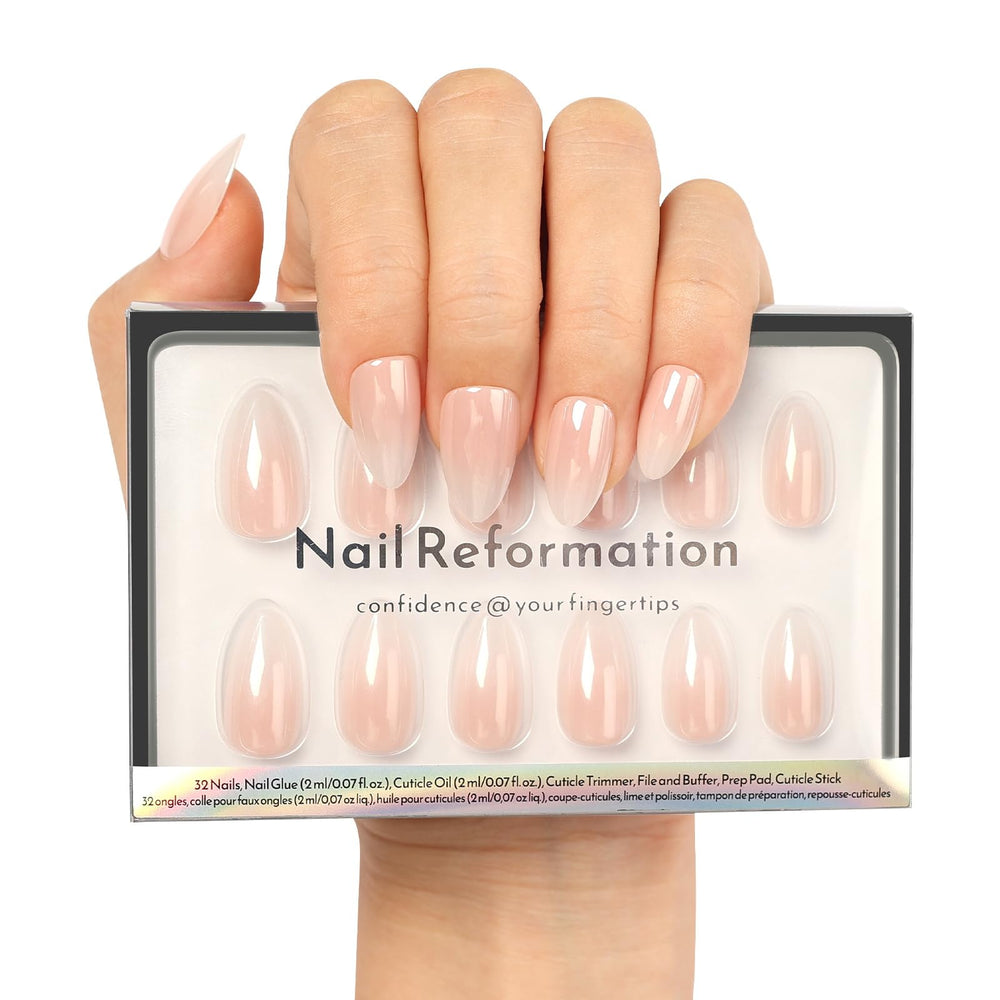 Nail Reformation almond pink ombre press-on nails for a natural, long-lasting manicure