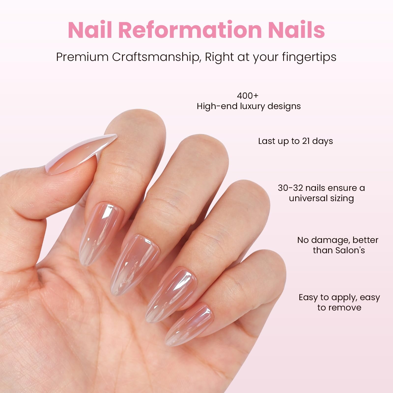 Nail Reformation rose gold nails in medium size for a seamless fit.