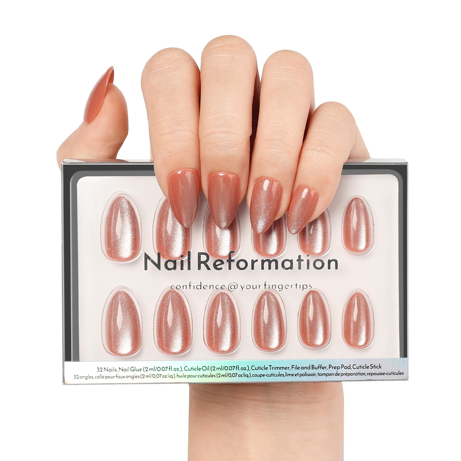 Nail Reformation short almond cat-eye nails for a natural, long-lasting manicure.