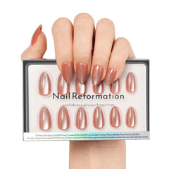 Nail Reformation short almond cat-eye nails for a natural, long-lasting manicure.