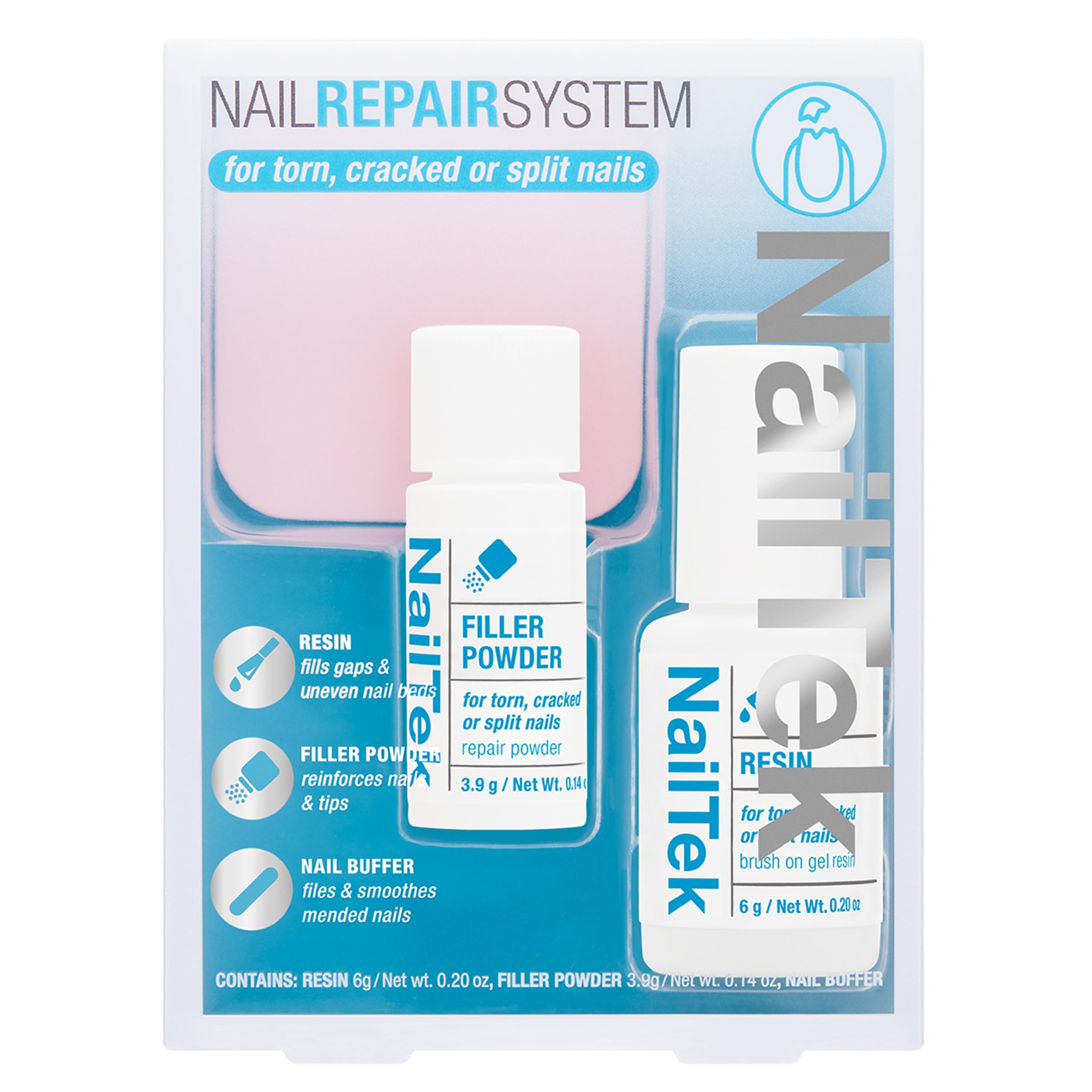 Nail Tek Nail Repair brush-on gel resin applying to a damaged nail for repair