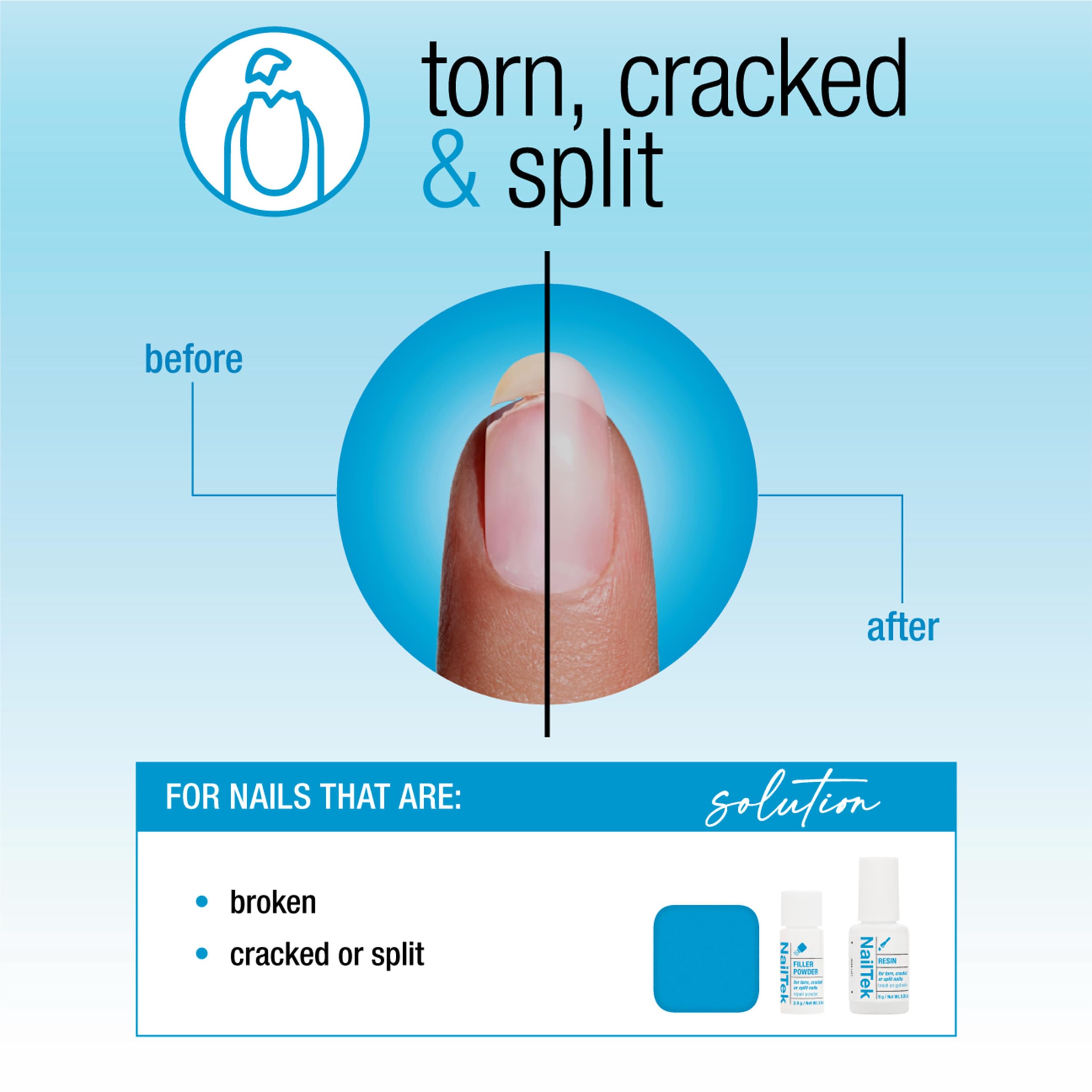 Nail Tek Filler Powder being sprinkled to fill nail gaps