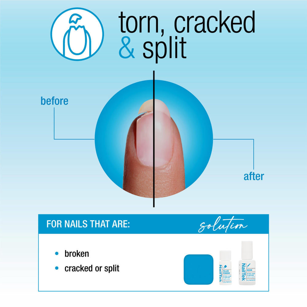 Nail Tek Filler Powder being sprinkled to fill nail gaps