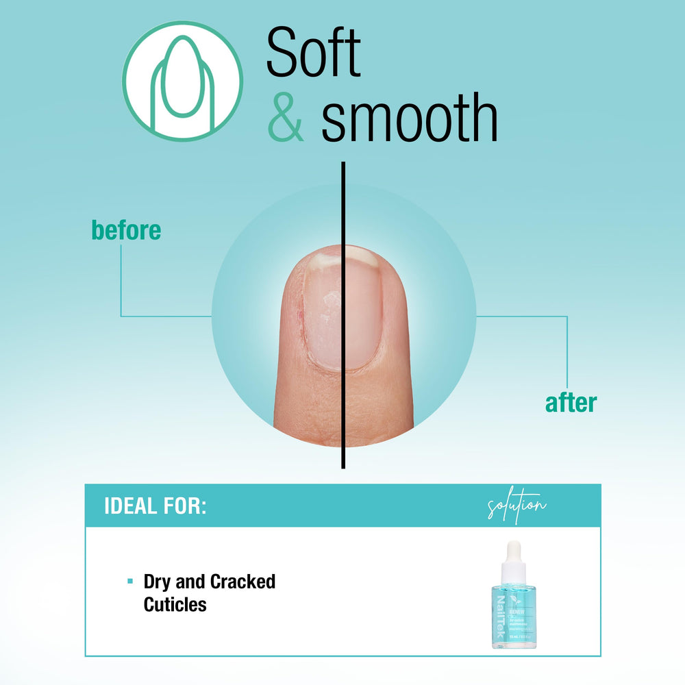 Nail Tek Renew Cuticle Oil application close-up for smooth cuticles.