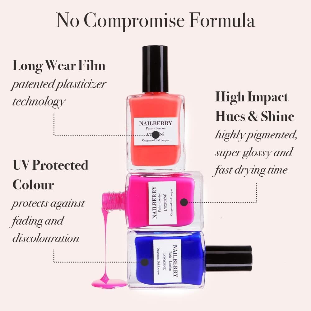 Nailberry Clean Bi-Phase Remover with cotton wool shows easy removal without drying nails.
