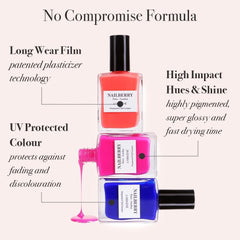 Nailberry Clean Bi-Phase Remover with cotton wool shows easy removal without drying nails.