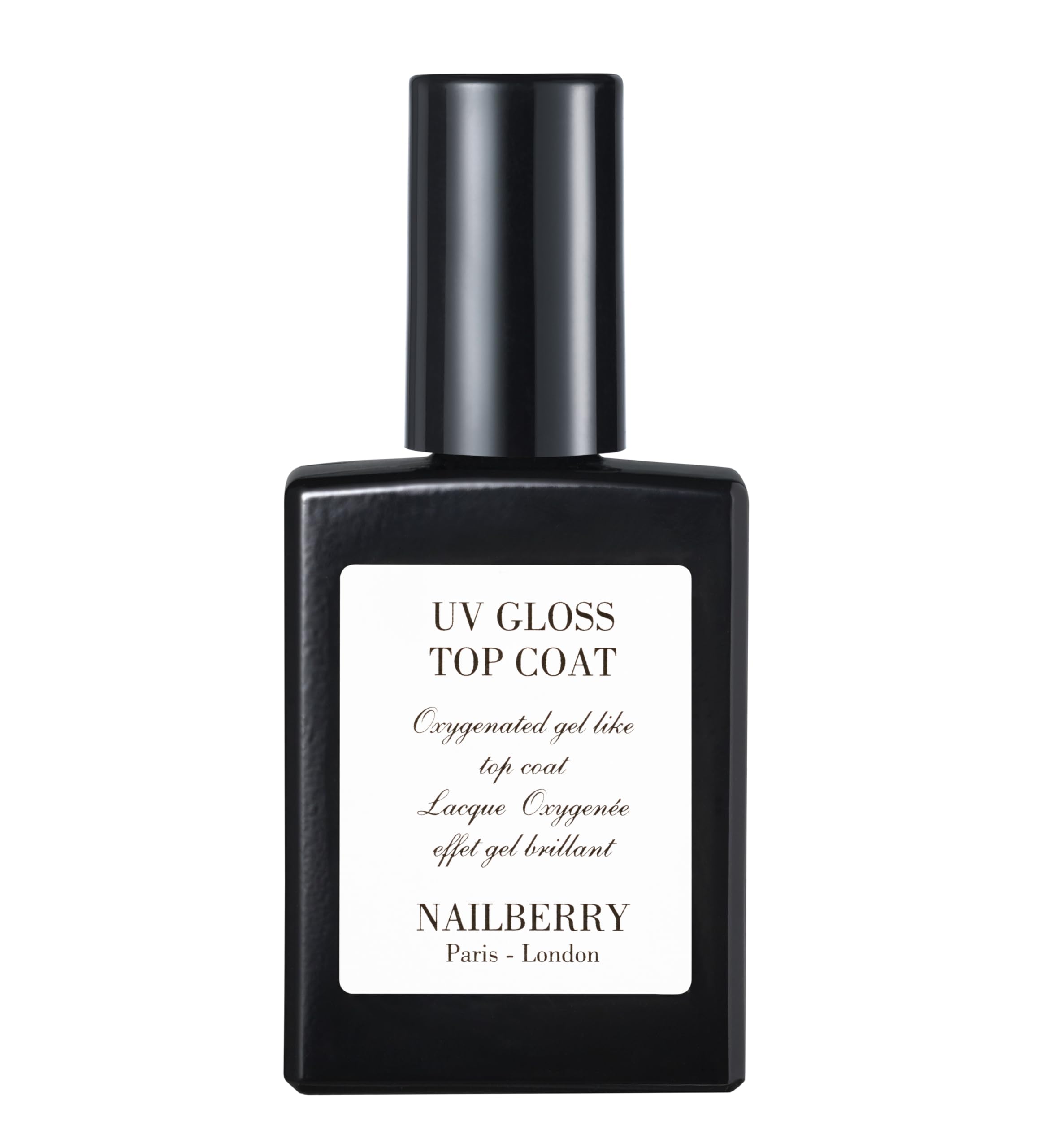 Nailberry UV Gloss Top Coat bottle close-up showing high-gloss finish
