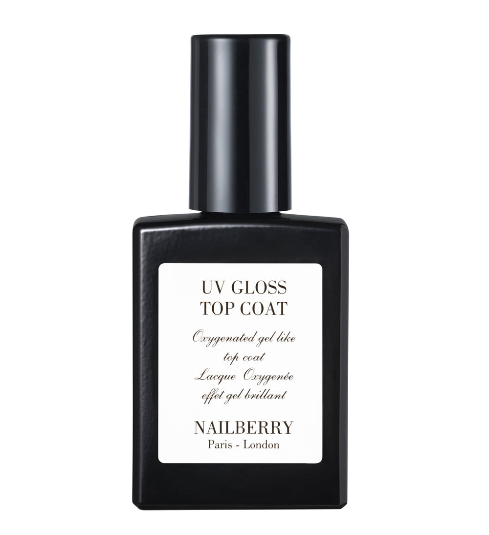 Nailberry UV Gloss Top Coat bottle close-up showing high-gloss finish