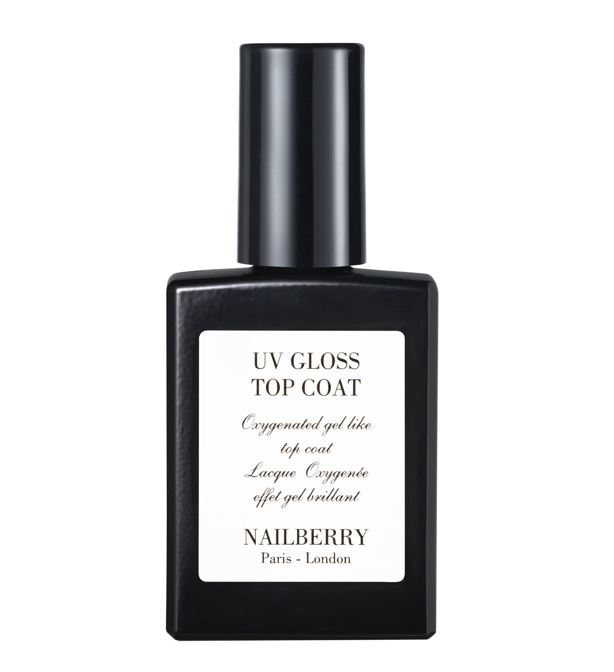 Nailberry UV Gloss Top Coat bottle close-up showing high-gloss finish