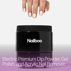 Nailboo acetone remover bowl soak action demonstrates faster, mess-free removal.