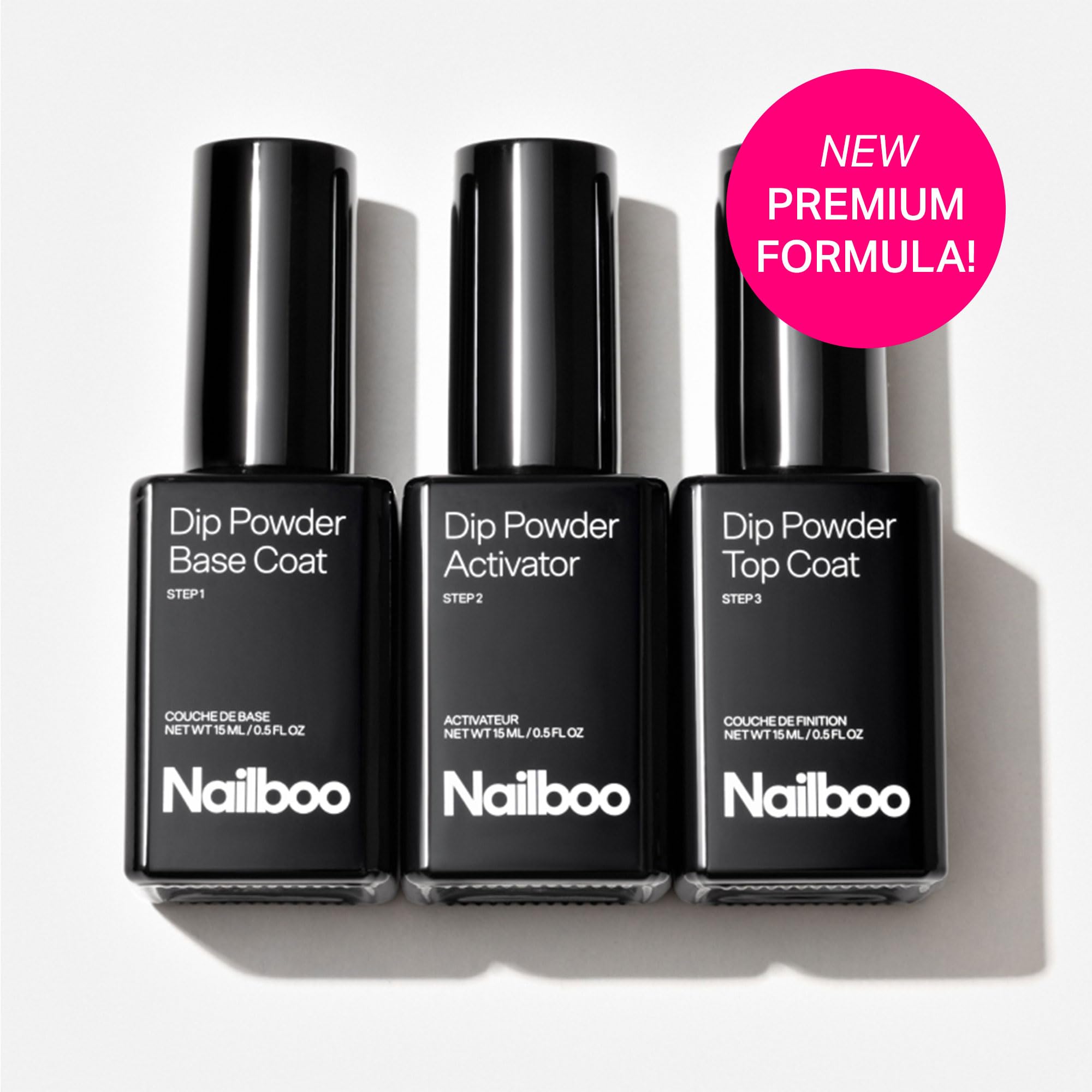 Nailboo Build powder dip bottle showing even coverage for durable color.