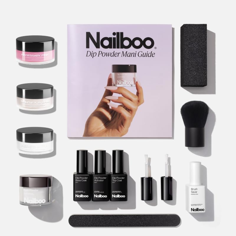 Nailboo dip powder kit with three powders for at-home manicures.