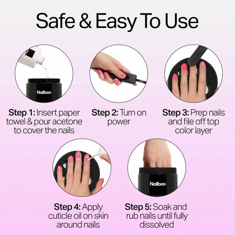 Nailboo heated bowl ceramic base evenly warms acetone for consistent soaking.