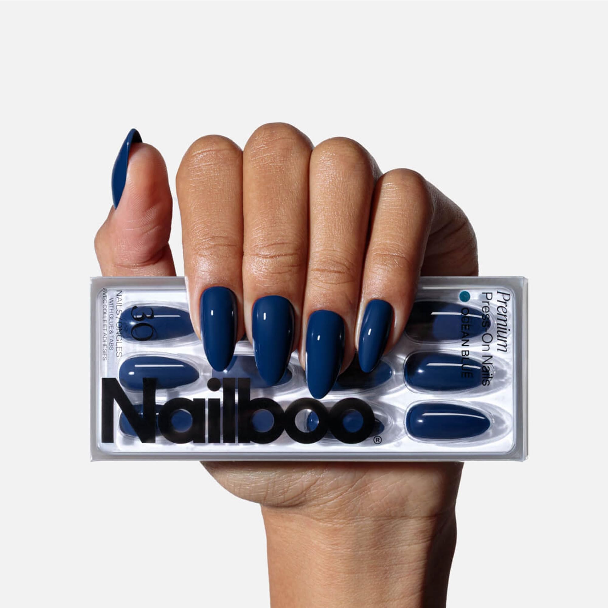 Nailboo Ocean Blue press-on nails ready for a quick at-home manicure with salon-like finish.