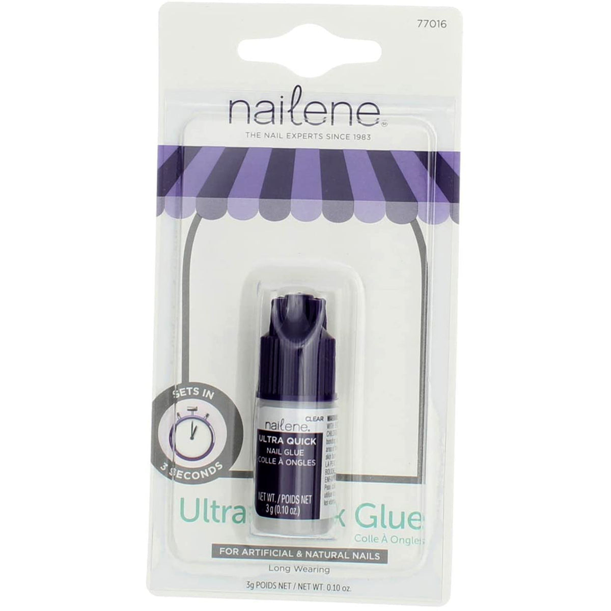 Nailene Ultra Quick Nail Glue bottle showing fast bonding action for nails