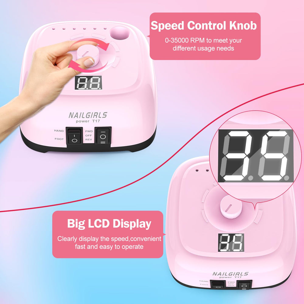 NAILGIRLS Nail Drill Bit Change feature enables quick, secure bit swaps.