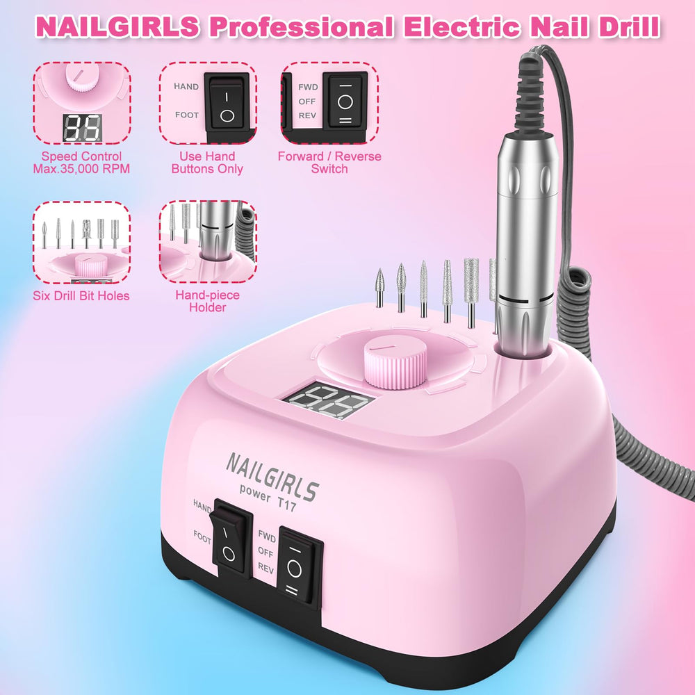 NAILGIRLS Nail Drill Machine Control Panel with speed and direction display for precise adjustments.