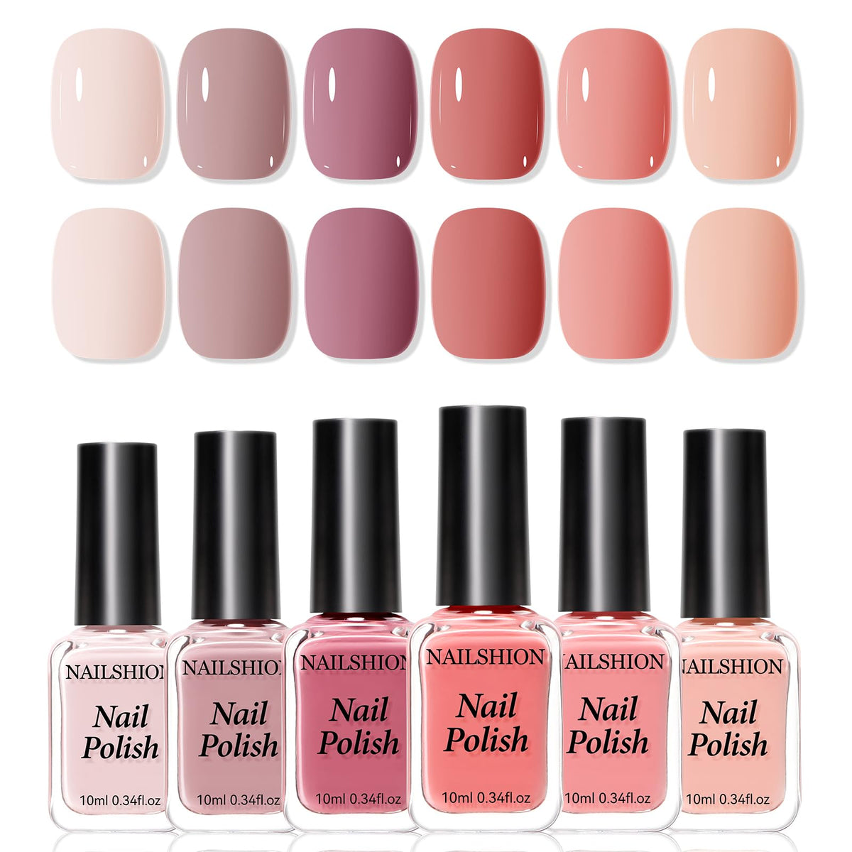 Nailshion 6-color nail polish set bottles showing versatile nude tones.