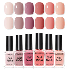 Nailshion 6-color nail polish set bottles showing versatile nude tones.