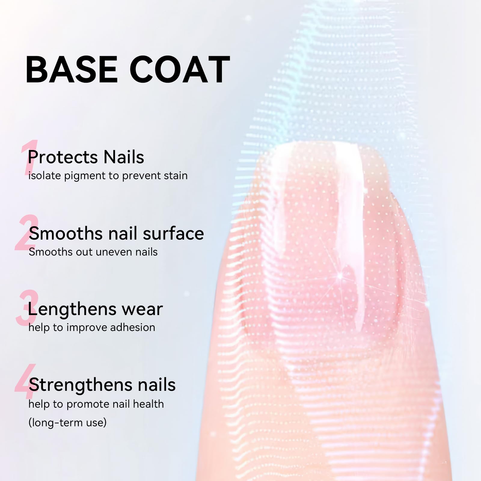 Nailshion Base Coat brush application delivers smooth, even coverage.