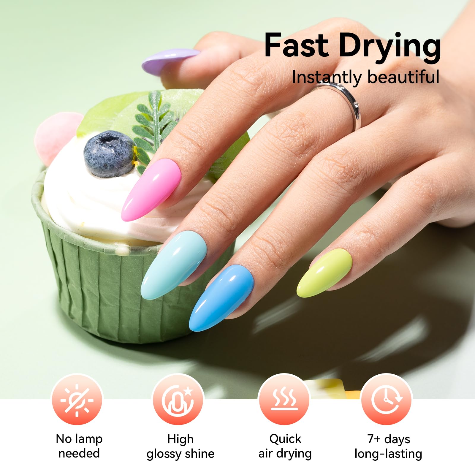 Nailshion air-dry finish highlights fast drying without a lamp.