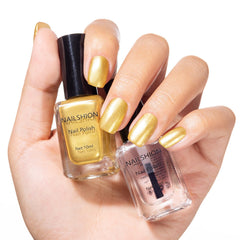 Nailshion metallic gold nail polish bottle with light-catching finish for a bold statement