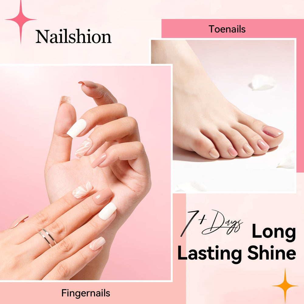 Nailshion neutral palette swatches show versatile color options.