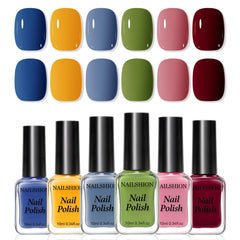 Nailshion Nail Polish Set: six colors from burgundy to grey for a bold, glossy manicure.