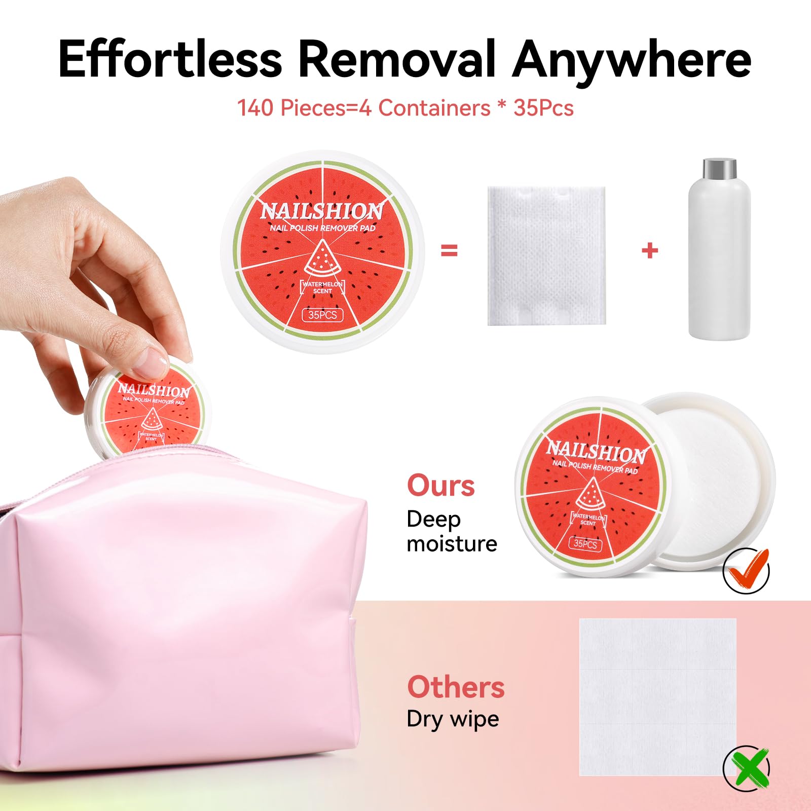 Nailshion quick five to eight second removal for glitter and regular polishes.