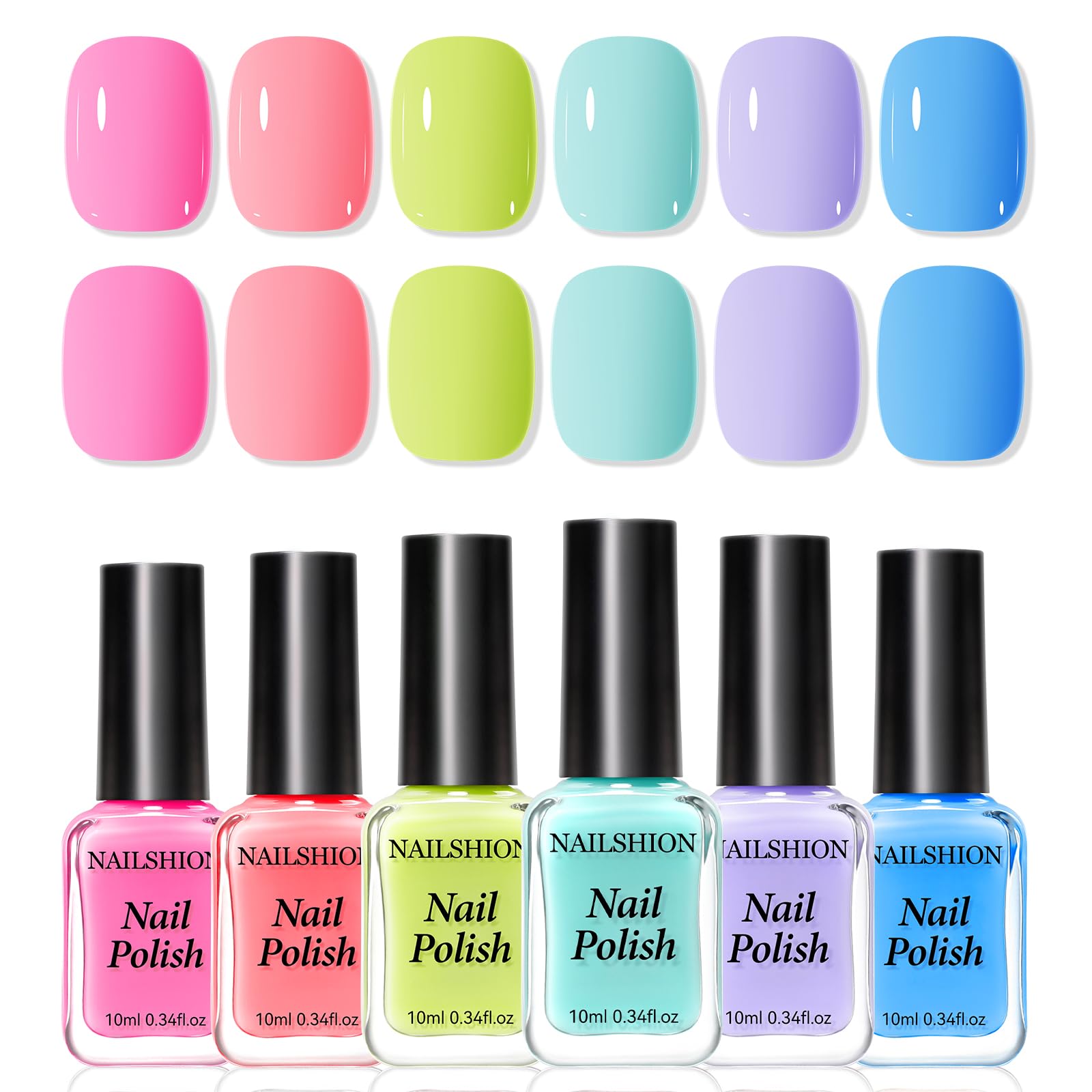 Nailshion Regular Nail Polish Set with six rainbow colors for versatile at-home manicures.