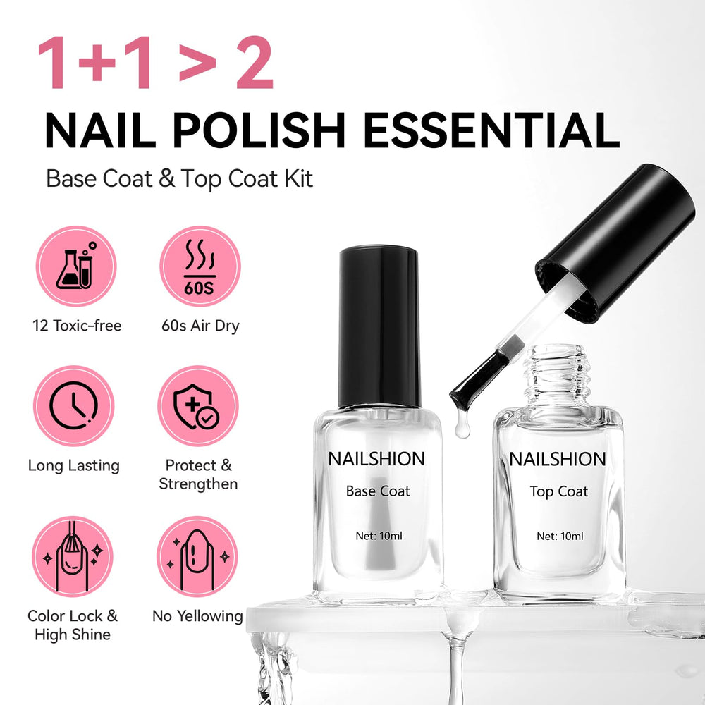 Nailshion Top Coat bottle clear seals color with glossy, durable shine.