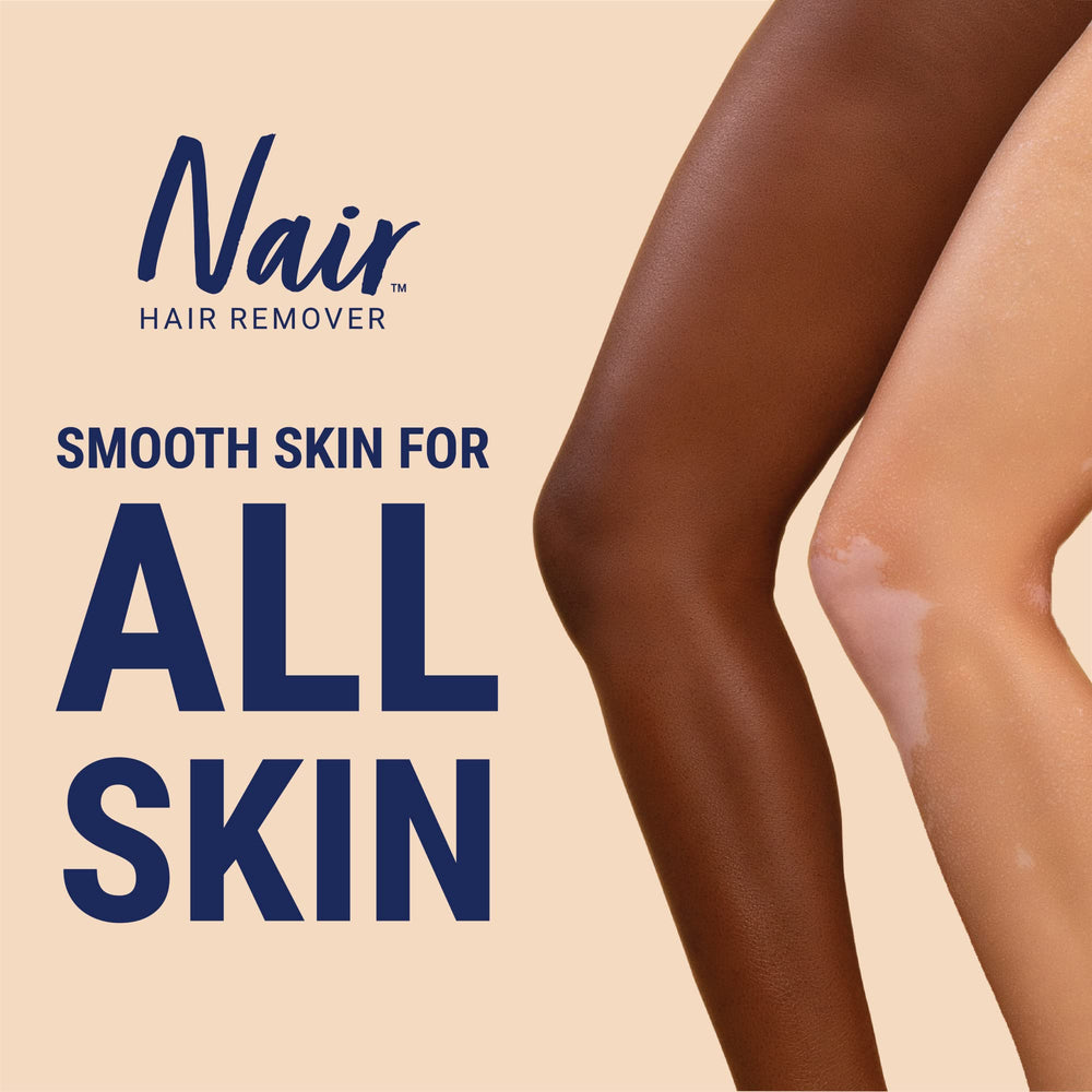 Nair face cream application shown on hands for easy use.