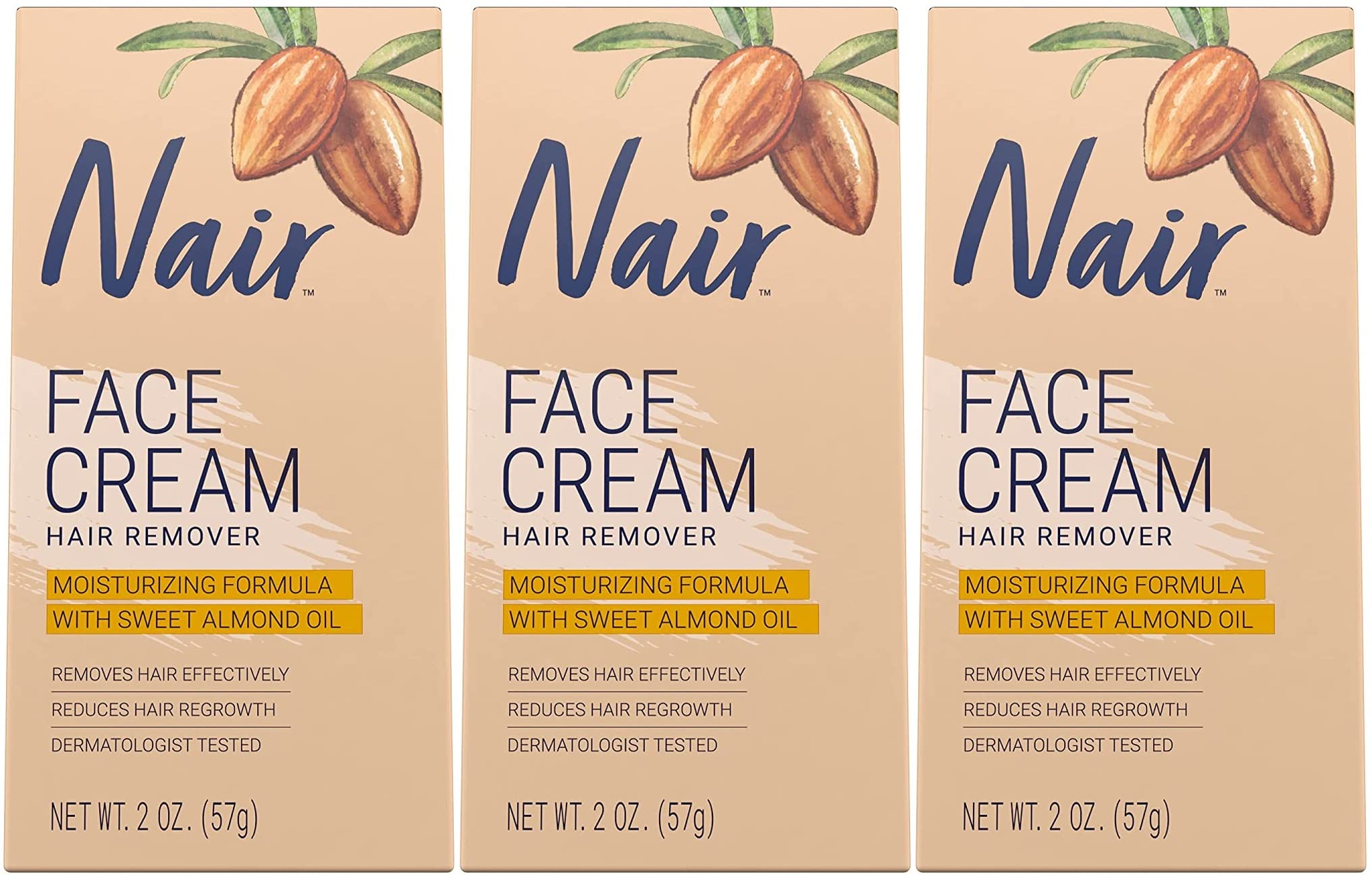 Nair Face Remover Cream Pack 3 front view showing packaging for sensitive skin