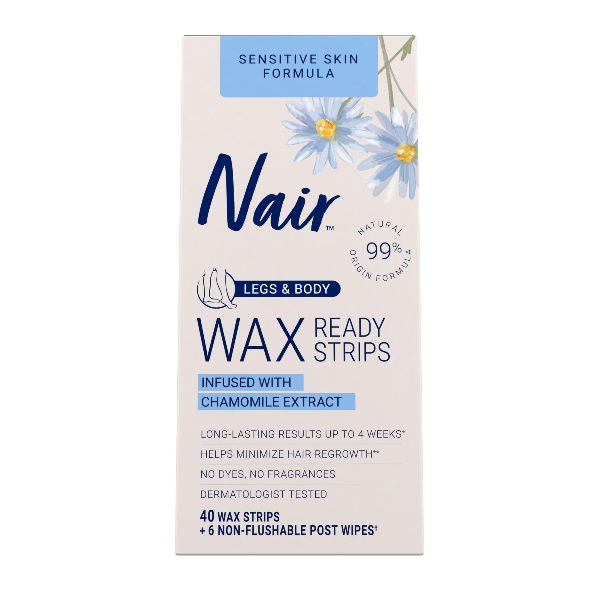 Nair Sensitive Wax Ready Strips for legs and body, easy at-home use
