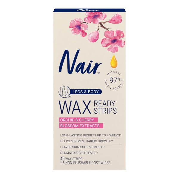 Nair Wax Ready-Strips 40-Count box back detailing quick-use features