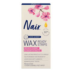 Nair Wax Ready-Strips 40-Count box back detailing quick-use features
