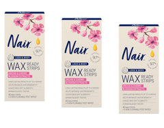 Nair Wax Ready-Strips 40-Count box front, three-pack for legs and body