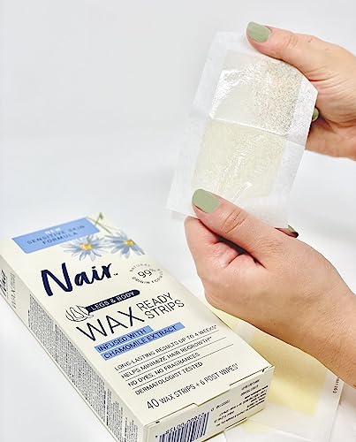 Nair Ready-Strips applied to the leg area during waxing.