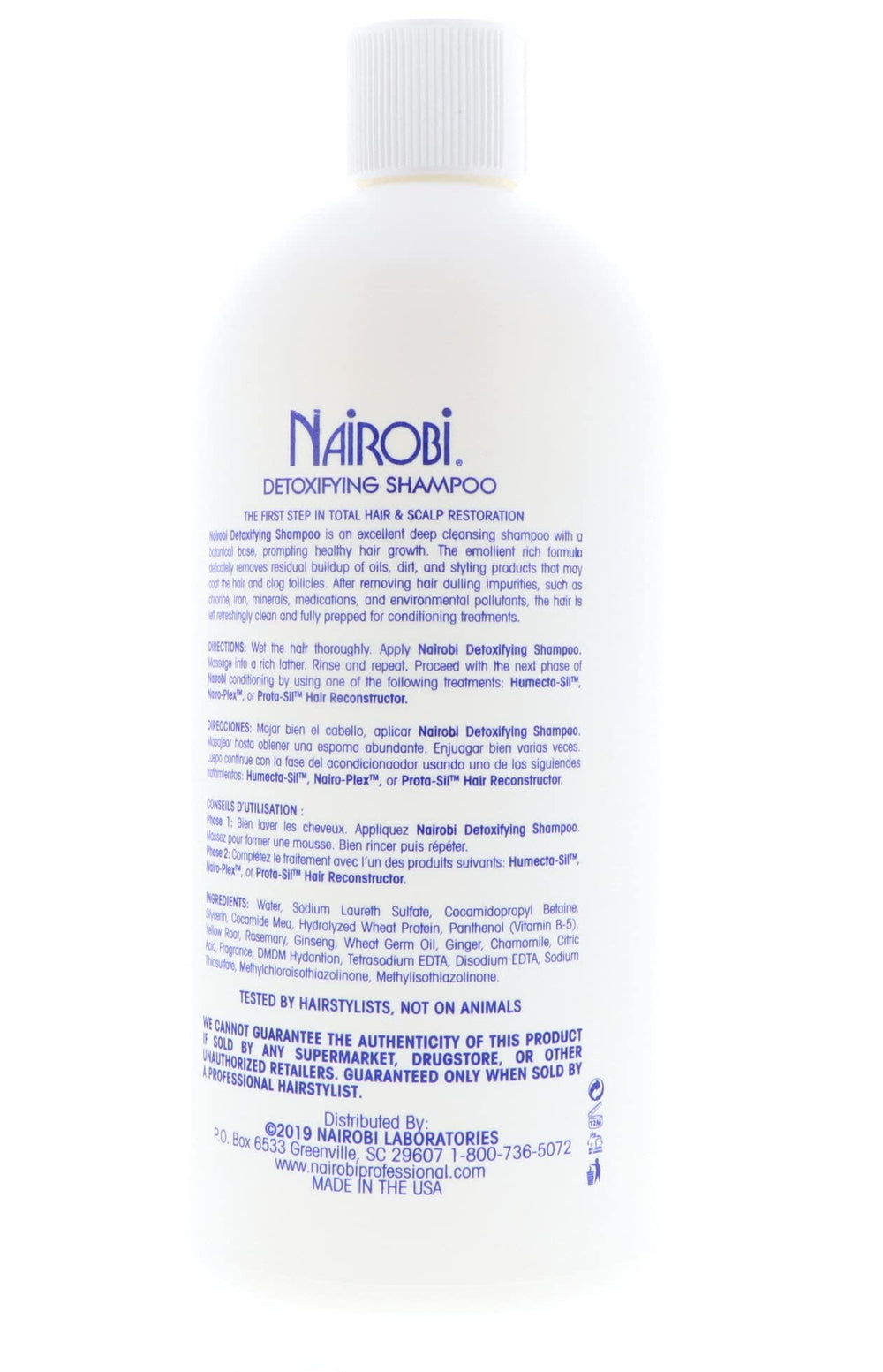 Nairobi Detoxifying Shampoo with water droplets evokes cleansing sensation.